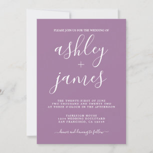 Eenvoudige Chic Calligrafie Stof Lavendel Bruiloft Kaart