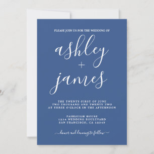 Eenvoudige Chic Calligraphy Klassiek Blauwe Trouw Kaart