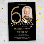 Eenvoudige Chic Gold Black Custom Foto 60e Verjaar Kaart