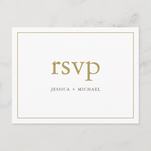 Eenvoudige Chic Gold en White Custom Wedding RSVP Uitnodiging Briefkaart (Voorkant)