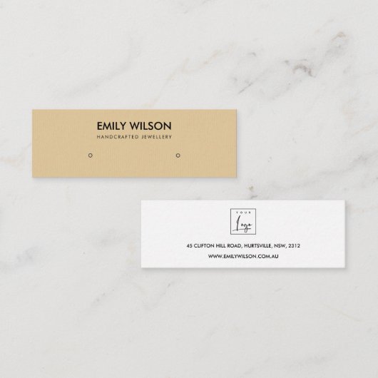 EENVOUDIGE CHIC OCHRE KRAFT STUD EARRING DISPLAY L MINI VISITEKAARTJE (Voorkant / Achterkant)