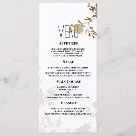 Eenvoudige chic wit goud glitter bloemenbruiloft M Programma (Voorkant)