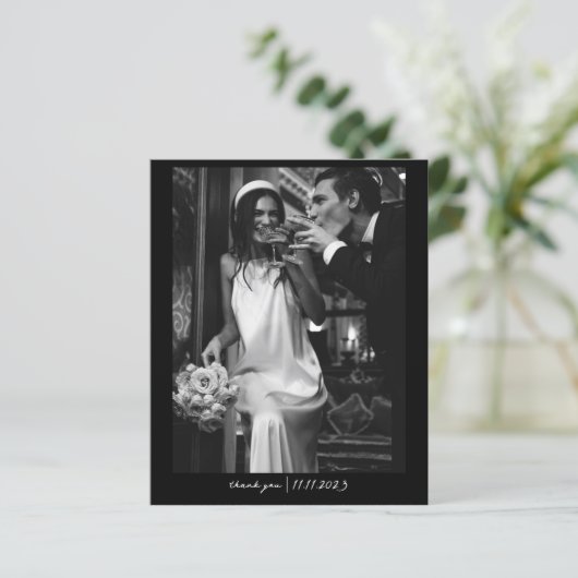 Eenvoudige chique budget foto bruiloft dank u kaar (Staand voorkant)