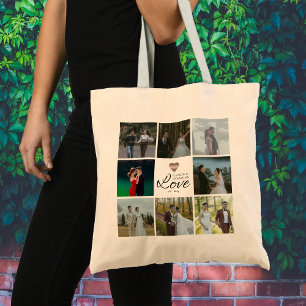 Eenvoudige chique foto collage raster liefde hart  tote bag