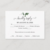 Eenvoudige chique groen eucalyptus bruiloft RSVP Informatiekaartje (Voorkant)