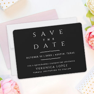 Eenvoudige chique klassieke zwart-wit Quinceañera Save The Date