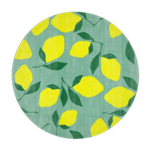 Eenvoudige citroen, groene achtergrond print. snijplank