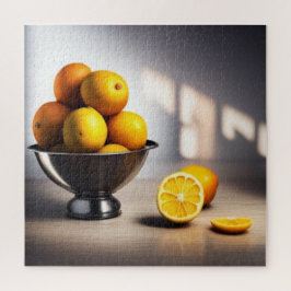 Eenvoudige citroenen in kom. Lichte keuken. citrus Legpuzzel