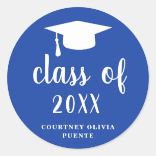 Eenvoudige Classic Blue en White Gradup Ronde Sticker
