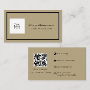 Eenvoudige Classic QR-code Zwart en Tan Visitekaar Visitekaartje