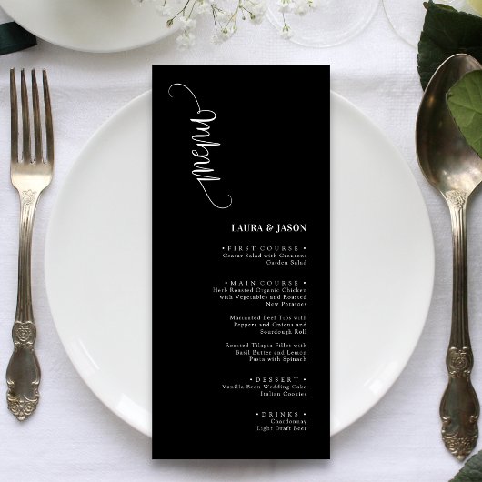 Eenvoudige Classic Zwart-Wit Wedding Menu Kaarten