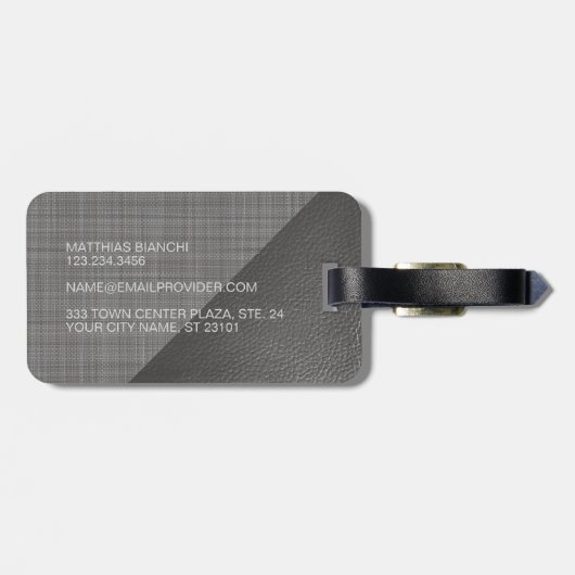 Eenvoudige Classy licht medium donkergrijs lederen Bagagelabel (Achterkant horizontaal)