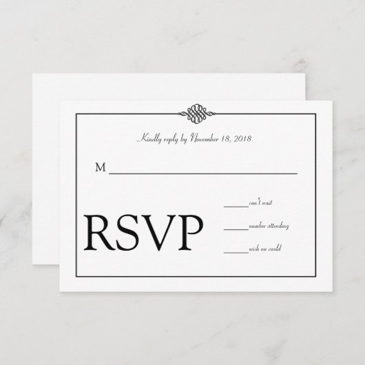 Eenvoudige Classy zwart wit bruiloft RSVP (Voorkant / Achterkant)