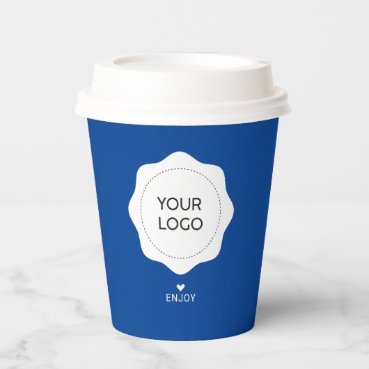 Eenvoudige Cobalt Blue Business Logo Custom Papieren Bekers (Voorkant)