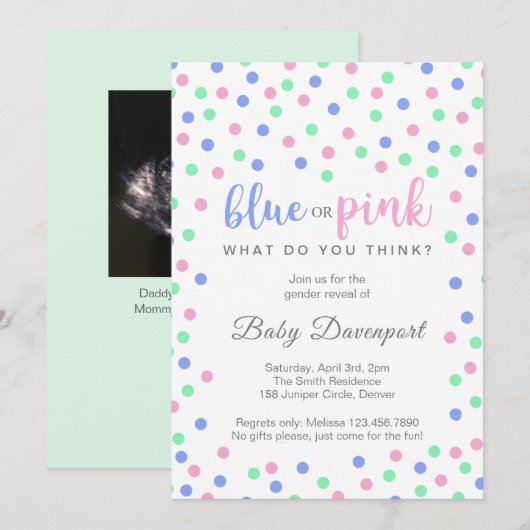 Eenvoudige Confetti Cute Gender onthulling Kaart (Voorkant / Achterkant)