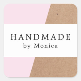 Eenvoudige Cool Roos Kraft White Stripe Handgemaak Vierkante Sticker