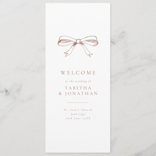Eenvoudige Coquette Bow Mocha Trouwprogramma Programma (Voorkant)
