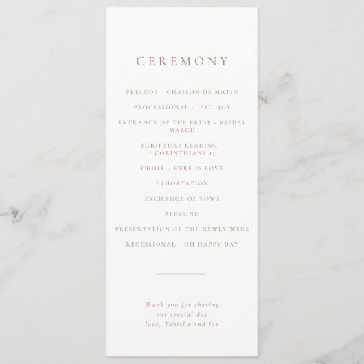 Eenvoudige Coquette Bow Mocha Trouwprogramma Programma (Achterkant)