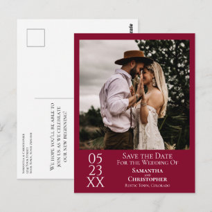 Eenvoudige Cranberry Rode Trouwfoto Opslaan Datum Briefkaart