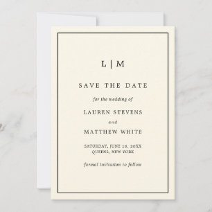 Eenvoudige Cream Monogram Elegante bruiloft Save The Date