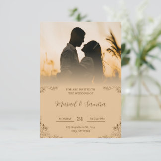 Eenvoudige crème en bruine bruiloft uitnodiging