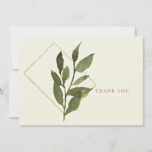 Eenvoudige Crème Foliage & Gouden Bruiloft Dank u Bedankkaart
