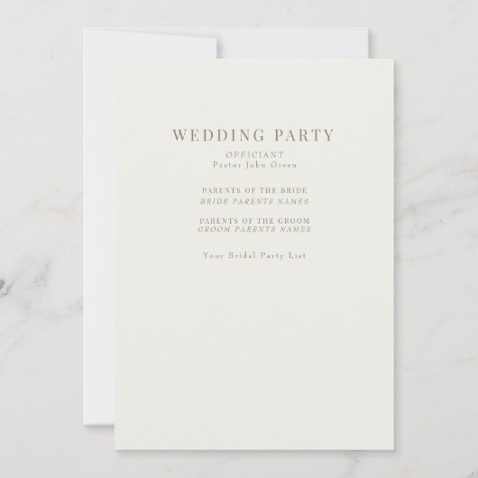 Eenvoudige Crème Gouden Tekst Trouwprogramma Kaart (Achterkant)