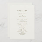 Eenvoudige Crème Gouden Tekst Trouwprogramma Kaart (Voorkant / Achterkant)