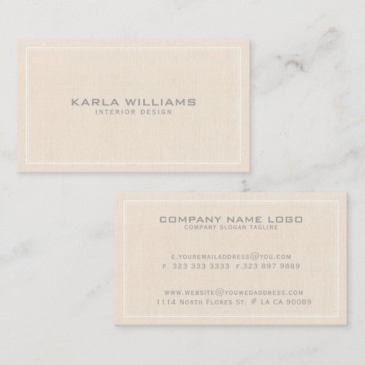 Eenvoudige crème linnen textuur print visitekaartje (Voorkant / Achterkant)