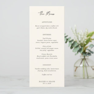 Eenvoudige Crème Moderne Bruiloft Menu