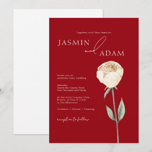 Eenvoudige Crimson Red Rose Goud Bloemen Bruiloft Kaart
