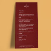 Eenvoudige Crimson Rode Monogram Bruiloft Receptie Menu