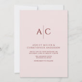 Eenvoudige Crimson Rood & Roos Monogram Bruiloft Kaart (Voorkant)