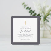 Eenvoudige Cross Script QR-code RSVP doop Kaart (Staand voorkant)