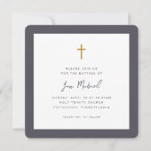 Eenvoudige Cross Script QR-code RSVP doop Kaart (Voorkant)