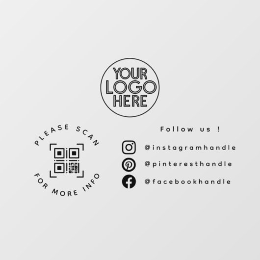 Eenvoudige Custom Business Logo QR Code Socials Cl Raamsticker (Vel)