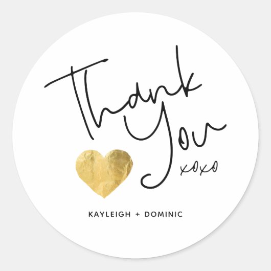 Eenvoudige Custom Dank u Gold Heart Script Ronde Sticker (Voorkant)
