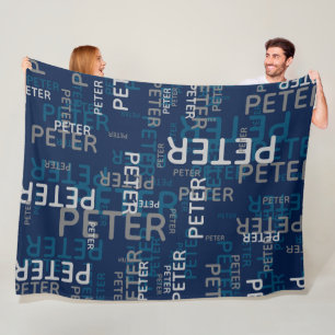 Eenvoudige Custom Herhalende Naam Patroon Blauw Fleece Deken