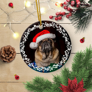 Eenvoudige Cute Hond Puppies Huisdier Kerst Foto Keramisch Ornament
