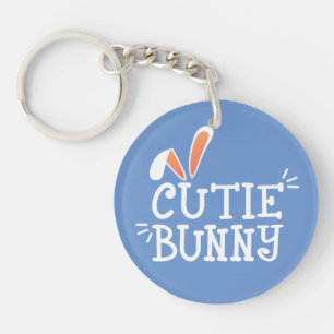 Eenvoudige Cutie Bunny Pasen Typografie   Button S Sleutelhanger