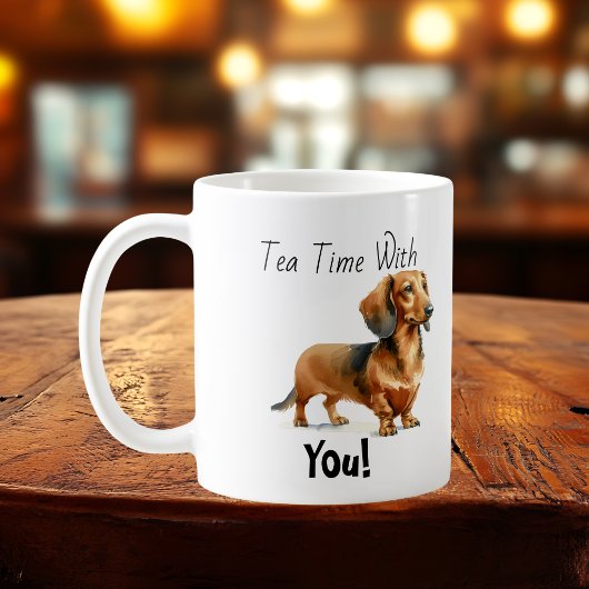 Eenvoudige Dachshund Bruin 'Theetijd' Personalisee Koffiemok