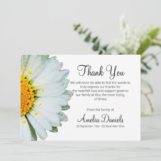 Eenvoudige Daisy begrafenis dank u kaarten (Staand voorkant)