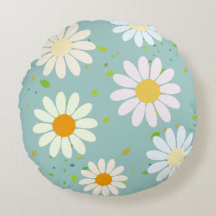 Eenvoudige Daisy Bloemen Bloempatroon trendy Girly Rond Kussen