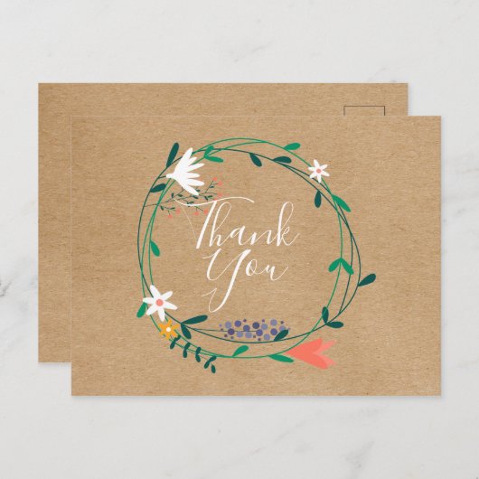 Eenvoudige Dankkaart met Landelijke Bloemenslinger Briefkaart (Voorkant / Achterkant)