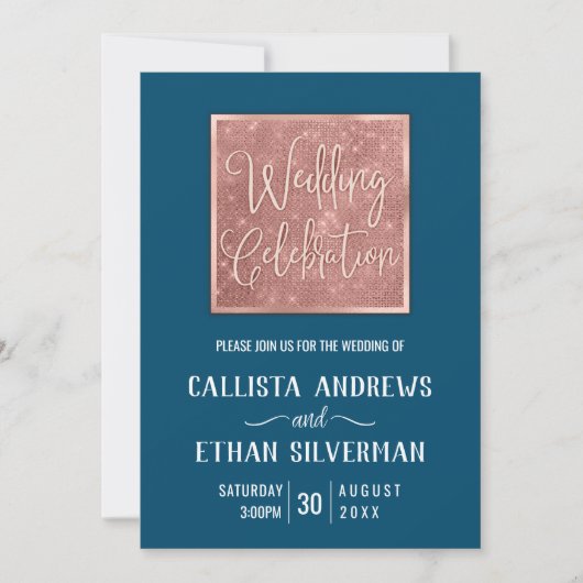 Eenvoudige Dark Blauwgroen Roos Gold Glitter Geo W Kaart (Voorkant)