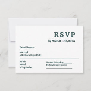 Eenvoudige Dark Slate Grey Minimal Wedding RSVP Ka