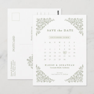 Eenvoudige Delicate Bloemenkalender Sla de datum o Briefkaart