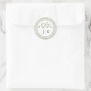Eenvoudige Delicate Floral Tijdloze bruiloft Dank  Ronde Sticker