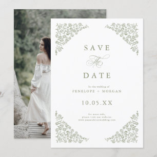 Eenvoudige Delicate Floral Tijdloze Wijze Groene F Save The Date