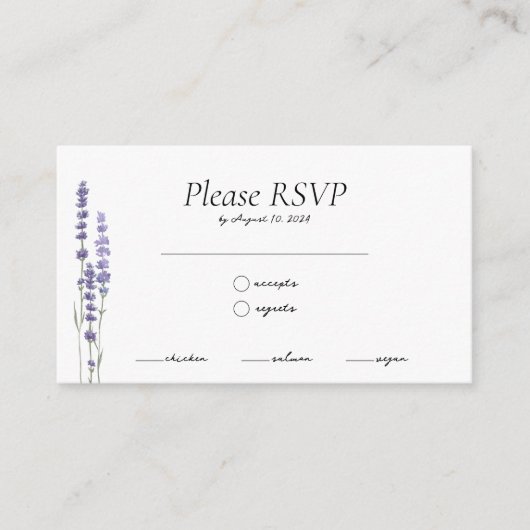Eenvoudige Delicate Lavendel Maaltijd Keuze Bruilo Informatiekaartje (Voorkant)